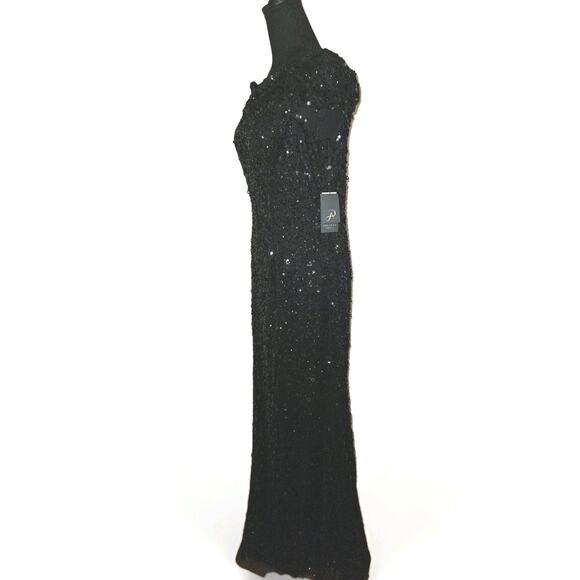 NWT! Adrianna Papell Women's Off Shoulder Black Sequins Maxi Gown Sz 14 $299 - Picture 6 of 12